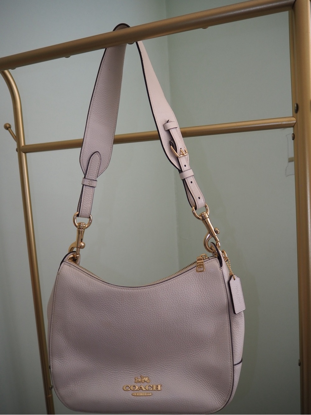 COACH Chalk Off White Pebble Leather Small Hobo Shoulder Bag Gold Hardware